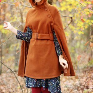 Chicwish Burn Orange Cape Coat with Belt